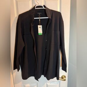 Quince Eco-Knit Milano Stitch Oversized Black Shirt Jacket XL